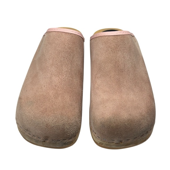 Vintage Sanita Orthopaedic Tan Suede Wood Heel Slip On Clog Shoe Size 39 - Picture 6 of 15